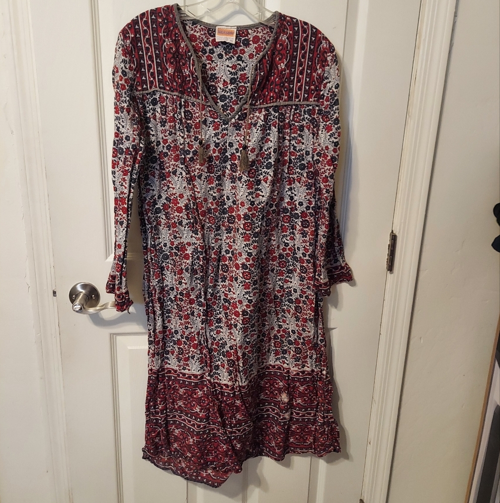 Vintage 70’s Kaiser Block-printed Dress SzXL